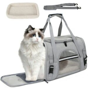 EOIVSH Cat Carrier,Small Medium Pet Carrier,Breathable Mesh Dog Travel Bag with Wool Mat,Grey