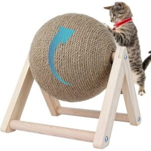 Leyeet Cat Scratcher Toy, Cat Scratching Ball Toy, Natural Sisal Scratcher Ball, Spinning Cat Ball Toy, Solid Wood Scratching Toy for Cats & Kittens, Indoor Interactive Pet Toy