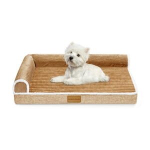 Exclusivo Mezcla Orthopedic Pet Bed for Medium Dogs, 30″X20″ Waterproof L Shaped Sofa Dog Bed, Brown