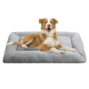 COSYJOY Plush Washable Dog Bed Ultra Soft Dog Crate Mat Kennel Pad Anti-Slip Pet Sleeping Bed for Small Medium Large Dogs,Gray 36″ x 23″