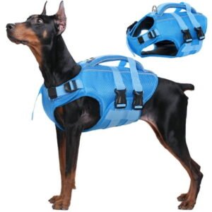 Kuoser Dog Life Jacket, Reflective and Adjustable Dog Life Vest for Small Medium Large Dogs Blue, XL