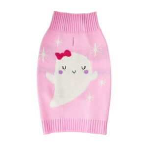 Vibrant Life Dog and Cat Clothes, Happy Ghost Halloween Pet Sweater, Pink, Size Small