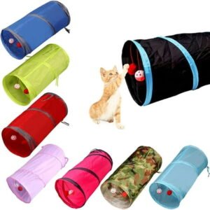 Manunclaims Pet Tunnel Playing Cat Toy with Bell & Plush Ball, Blue