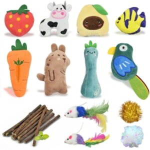 atopo 22 PCS Catnip Toys for Cats Catnip Pillow for Cat (8 Catnip Plush Toy 10 Catnip Stick 2 Cat Ball 2 Cat Toy Mouse)