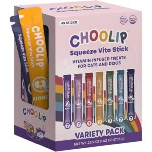Choolip Squeeze Vita Stick Lickable Cat Treats and Dog Treats. 49pc Variety Grab&Go Pack. Soft Paste Tubes for Dog Lick Mat, Senior Cat Food Wet Cat Food Toppers, Multivitamin for Dog Cat Food