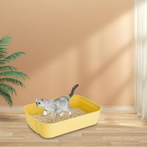 Open Cats Litter Pan High Side Sifting Kitten Potty Tray Prevent Sand Leakage Easy to Clean Great for Kittens Small Cats Yellow