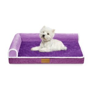Exclusivo Mezcla Orthopedic Pet Bed for Medium Dogs, 30″X20″ Waterproof Supportive Foam Sofa Dog Bed, Purple