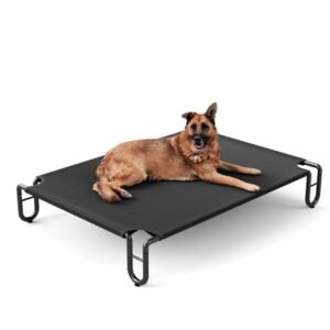 KORIMEFA Elevated Dog Bed, Portable Raised Pet Cot with Washable Breathable Mesh, No-Slip Durable Dog Cots Bed, Large, Black