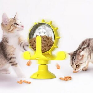 Cat Puzzle Feeder Toys 360° Rotating Wheel Durable Cute Interactive Pet Toy with Powerful Suction Cup