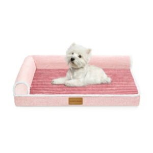 Exclusivo Mezcla Orthopedic Pet Bed for Medium Dogs, 30″X20″ Waterproof L Shaped Sofa Dog Bed, Pink