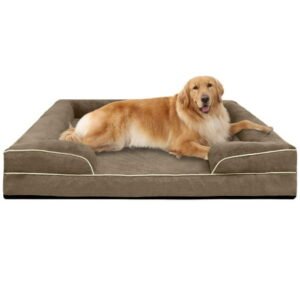 PayUSD Orthopedic Dog Bed for Extra Large Dogs Waterproof Memory Foam Dog Sofa Beds with Sides Non-Slip Bottom and Egg-Crate Foam Dog Bed with Removable Washable Cover,Brown (44″ L x 32″ W x 6.5″ Th)