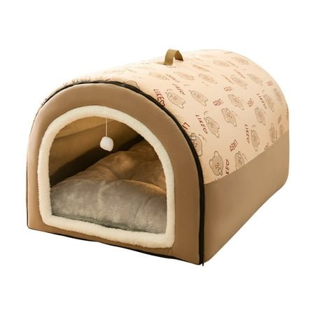 Holloyiver Dog House Indoor, 2 in 1 Washable Covered Dog Cat Bed, Insulated Cozy Pet Dog Igloo Cave, M Size for Cats and Puppy