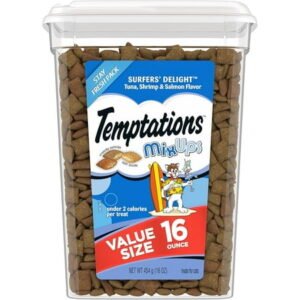 Temptations MixUps Crunchy and Soft Cat Treats Surfer’s Delight Flavor, 16 oz. Tub
