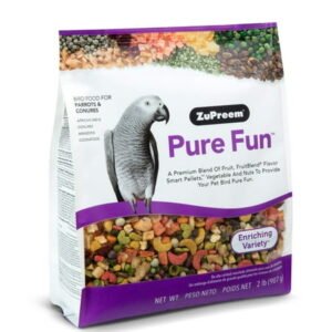 ZuPreem Pure Fun Bird Food for Parrots and Conures – Blend of Fruit, Natural FruitBlend Pellets, Vegetables, Nuts for African Greys, Senegals, Amazons, Eclectus, Small Cockatoos 2 lb bag (