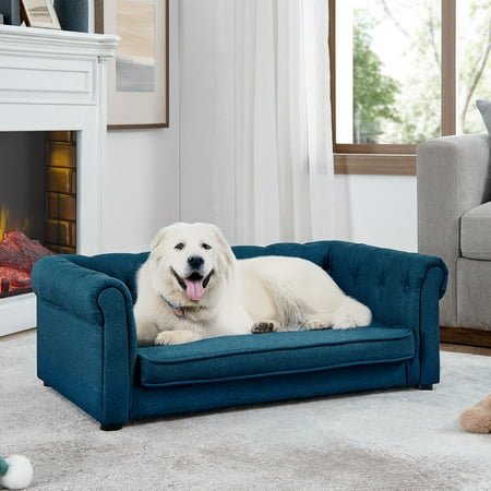 Aukfa Dog Beds for Medium and Large Dog, 33″ Elevated Pet Sofa Bed Support up to 200 lbs, Blue