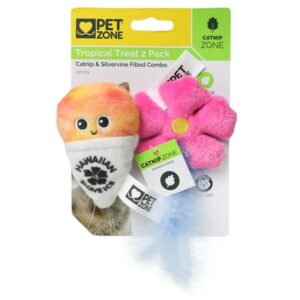 Pet Zone Hawaiian Vacay Plush Catnip Filled Cat Toys for Cats and Kittens, 2 Pack