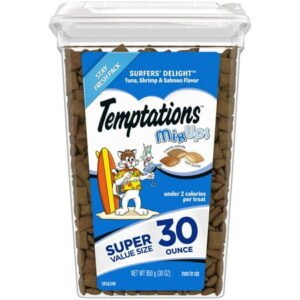 TEMPTATIONS MixUps Crunchy and Soft Cat Treats, Surfer’s Delight Flavor, 30 oz. Tub (Packaging may vary) SHC10