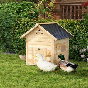 PawHut Duck Coop, Wooden Duck House with Openable Roof & Double Doors, Natural Wood