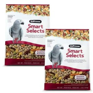 ZuPreem Smart Selects Daily Bird Food for Parrot, Conure, Caique, African Grey, Eclectus, Small Cockatoo, Bird Pellets and Seed Blend, Nutrition for Medium Large Birds, Parrot Food (4 lb, Pack of 2)