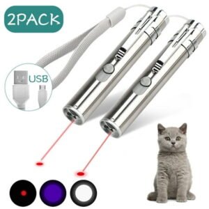 M JJYPET 2 Pieces USB Rechargeable Interactive Kitten Toy for Indoor Cat, Cat Laser Pointer, Pet Chase Toy for Fun Playing Training Exercise