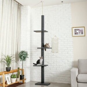 PAWZ Road 90-107″ Floor to Ceiling Cat Tree Tower 4 Tier Tall Cat Climbing Posts Adjustable, Gray