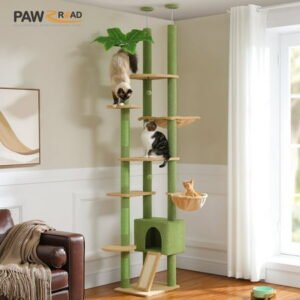 PAWZ Road 90.5-100.4″ Floor to Ceiling Cat Tree Tower, Adjustable Climbing Tree for Indoor Cats, Green