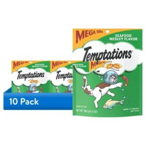 (10 pack) Temptations Classic Seafood Medley Flavor Crunchy Treats for Cats Mega Size, 6.3 oz Pouch