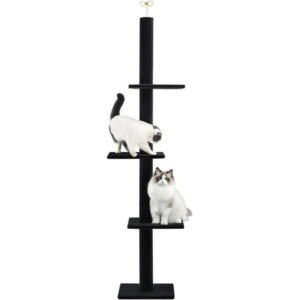 Cat Craft Floor to Ceiling Cat Tree Tower with 4-Tiers for Climbing, Adjustable to Fit 7.5-9 Foot Tall Ceiling, Charcoal