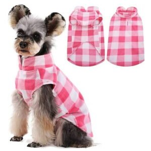 Kuoser Classic Plaid Dog Fleece Vest, Soft Stretch Sweater for Dogs, Pink, L