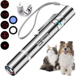 Clackibukvyz Cat Laser Toy, Laser Pointer with 7 Adjustable Patterns, USB Charge, Silver