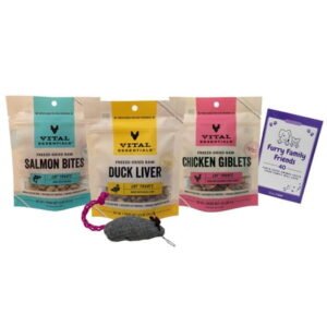 MerlinsMart Zine + Vital Essentials VitalCat Freeze-Dried Raw Cat Treats 3 Flavors (1) Each: Salmon, Duck Liver, Chicken Giblets | Cat Toy