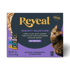Reveal Pet Food Natural Wet Cat Food, Fish & Chicken in Broth Variety Pack, 12 x 2.47oz Pouches