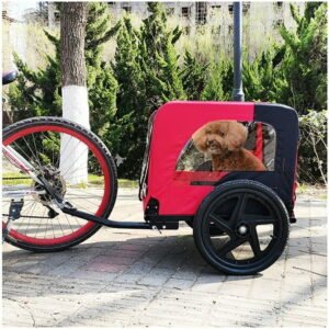 Pefilos 45″ Heavy Duty Dog Bike Trailer, Foldable Pet Stroller Bicycle Carrier, air wheel Pet Bike Trailer for Dogs, Red