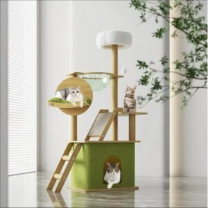 Mekidulu 59in 6-Level Large Cat Tree Climbing Tower with Scratching Post, Green Wood