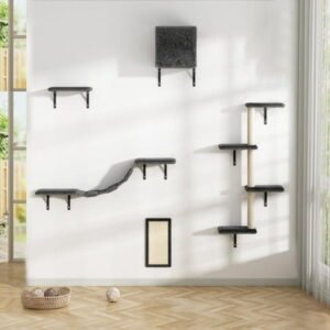 Spaco Set of 5 Cat Wall Shelves and Perches Sleeping Playing Lounging Climbing Cat Tree House for Multiple Cats, Grey