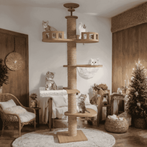 Mekidulu 94.5-98.4″ Adjustable Floor to Ceiling Pole Cat Tree Climbing Tower ,Sisal Wood Color