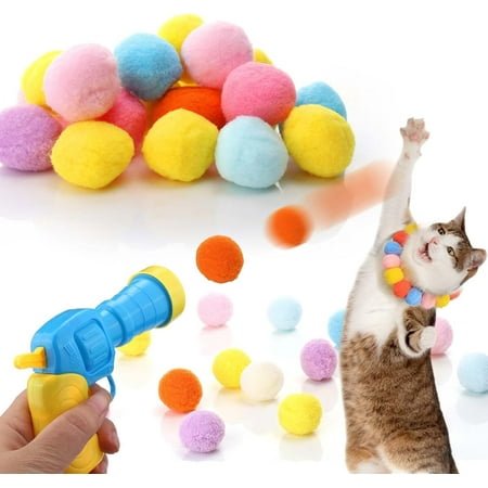21Pcs Cat Ball Toy Launcher Gun, Funny Interactive Cat Toys for Bored Indoor Adult Cats,