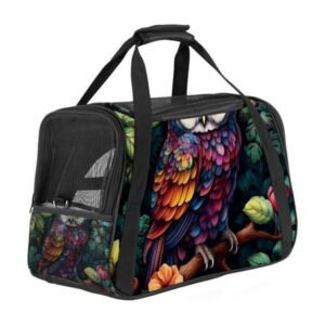 Owl Pet Carrier Bag with 900D Oxford Fabric, Nylon Webbing Base – 17x10x11.8 in – Small Dog Travel Tote