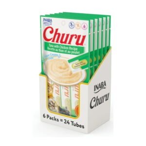 INABA Churu Creamy, Lickable Purée Cat Treat with Taurine, 0.5 oz, 24 Tubes, Tuna with Chicken
