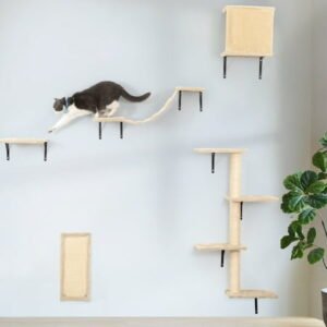 Spaco Set of 5 Cat Wall Shelves and Perches Sleeping Playing Lounging Climbing Cat Tree House for Multiple Cats, Beige