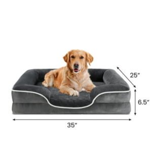CONCETTA 35″x25″ Orthopedic Dog Bed, Large Pet Sofa Bed with Egg Crate Foam Support, Machine Washable Cover, Gray