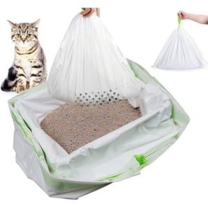 RULLINE 35 Cat Litter Box Liners Litter Bags Kitty Sifting Litter Liners Pet Cleaning Supplies with Durable Drawstring Contains 30 Screening Bags with Holes + 5 Non-Porous Screening Bag (37″ x 18″)