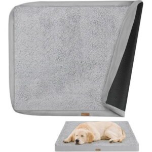 Waterproof Dog Bed Cover, Replacement Dogs Beds Covers with 3-Sided Continuous Zipper and Soft Plush, Washable Removable Pet Bed Mattress Protector Cover, 36x27x3 inch – L, Cover Only Gray