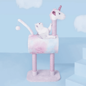 Zeze Unicorn Cat Climbing Tree, Scratching Pillar, Cat Nest Integrated Multi functional Cat Climbing Frame, 19.69×13.8×41.34 inches, Plush Fabric, Suitable for Pet Toys of Small Cats, Small Cats