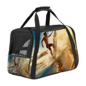 Surfing in Summer Durable Fabric 900D Oxford Cloth Pet Bag with Sherpa Base and Nylon Webbing, 17x10x11.8 Inches, for Small Dogs and s, Travel Carrier Tote – Black