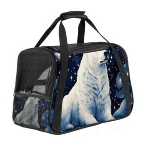 Polar Bear Fabric 900D Oxford Cloth Carrier Bag with Sherpa Base and Nylon Webbing Handle, 17x10x11.8 in – Pet Travel Tote for Small Dogs and s