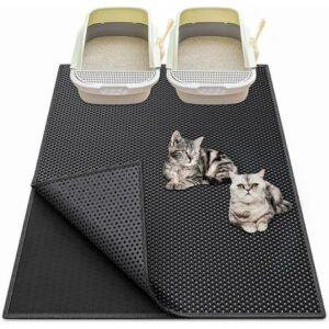 KK Cat Litter Box Mat: 36″x 30″ Waterproof Kitty Cat Litter Trapping Mat, Easy-clean Double-layer Scatter Control Pad Rug (Black)