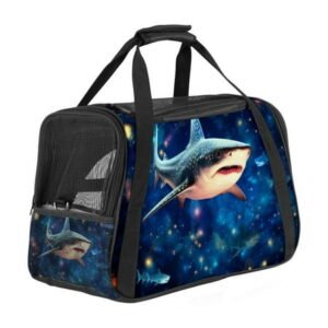 Starry Shark Fabric Pet Carrier Bag 900D Oxford Cloth Sherpa Base Material 17x10x11.8 in/43x26x30 Cm Black Nylon Webbing Comfortable Pet Travel Bag for Small Medium s Dogs