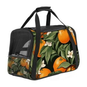Tangerine Fabric Pet Carrier Bag with 900D Oxford Cloth Base and Nylon Webbing Handle – 17x10x11.8 Inches – Ideal for Small Dogs and s – Travel Bag