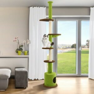 Bifanuo Floor to Ceiling Cat Tree, Cat Tower 5-Tier Height(88-107 Inches) Adjustable, Tall Cat Climbing Tower with Scratching Post, Cat Cave Condo, Cozy Hammock and Ball Toy for Indoor Cats